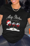 Black Party Vintage Print Patchwork O Neck T-Shirts