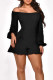 Black Casual Solid Bandage Patchwork Flounce Off the Shoulder Straight Rompers