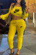 Yellow Fashion Sexy Print Patchwork Off the Shoulder Long Sleeve Two Pieces