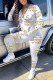 White Fashion Casual Letter Print Basic V Neck Long Sleeve Two Pieces