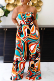 Colour Sexy Print Patchwork Strapless Straight Jumpsuits