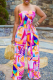 Pink Sexy Print Patchwork Strapless Straight Jumpsuits