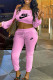 Pink Fashion Sexy Print Patchwork Off the Shoulder Long Sleeve Two Pieces