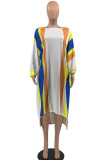 Pink Casual Striped Print Patchwork Asymmetrical O Neck Irregular Dress Dresses