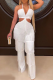 White Sexy Solid Tassel Halter Straight Jumpsuits