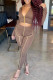 Brown Fashion Casual Solid Split Joint Zipper Collar Long Sleeve Two Pieces