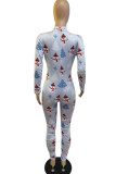 Red Casual Print Patchwork Zipper Collar Regular Jumpsuits