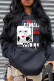 Grey Fashion Casual Print Basic Hooded Collar Tops