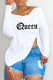 White Fashion Casual Letter Print Patchwork Zipper O Neck Tops
