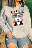 White Fashion Casual Print Basic Hooded Collar Tops