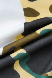 Camouflage Street Print Camouflage Print Patchwork O Neck Tops