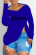 Blue Fashion Casual Letter Print Patchwork Zipper O Neck Tops