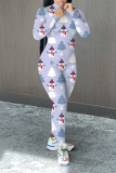 Red Casual Print Patchwork Zipper Collar Regular Jumpsuits