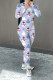 Light Purple Casual Print Patchwork Zipper Collar Regular Jumpsuits