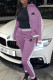 Purple Fashion Casual Print Patchwork Turndown Collar Long Sleeve Two Pieces