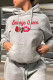 Grey Fashion Casual Print Hooded Collar Tops