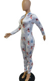 Red Casual Print Patchwork Zipper Collar Regular Jumpsuits