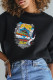 Black Sportswear Vintage Print Patchwork O Neck Tops