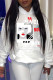 White Fashion Casual Print Basic Hooded Collar Tops