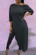 Black Fashion Casual Solid Asymmetrical Oblique Collar Long Sleeve Two Pieces