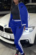 Blue Fashion Casual Print Patchwork Turndown Collar Long Sleeve Two Pieces