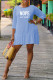 Sky Blue Casual Print Patchwork Flounce O Neck A Line Dresses