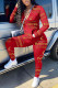 Red Fashion Casual Letter Print Basic V Neck Long Sleeve Two Pieces
