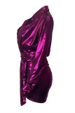 Purple Fashion Sexy Bronzing Split Joint Frenulum Turndown Collar Long Sleeve Dresses