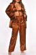 Brown Fashion Sexy Solid Bandage Turndown Collar Long Sleeve Three-piece Set