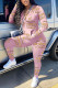 Pink Fashion Casual Letter Print Basic V Neck Long Sleeve Two Pieces