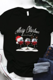 Black Party Vintage Print Patchwork O Neck T-Shirts