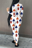 Red Casual Print Patchwork Zipper Collar Regular Jumpsuits