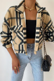 Khaki Casual Print Patchwork Pocket Buckle Turndown Collar Outerwear