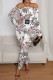 White Fashion Sexy Print Backless Off the Shoulder Skinny Jumpsuits (Without Belt)