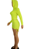 Fluorescent Yellow Casual Solid Patchwork Zipper Hooded Collar Long Sleeve Two Pieces