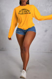 Yellow Fashion Party Print Patchwork O Neck Tops