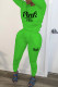 Fluorescent Green Fashion Casual Letter Print Basic O Neck Long Sleeve Two Pieces