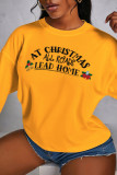 Yellow Fashion Party Print Patchwork O Neck Tops