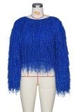 Pink knitting O Neck Long Sleeve HOLLOWED OUT tassel Solid 