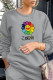 Grey Casual Cute Print Patchwork O Neck Tops