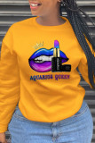 Yellow Casual Daily Print Patchwork O Neck Tops