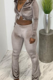 Black Sexy Solid Patchwork Fold V Neck Long Sleeve Two Pieces