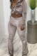Champagne Sexy Solid Patchwork Fold V Neck Long Sleeve Two Pieces