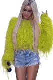 Blue knitting O Neck Long Sleeve HOLLOWED OUT tassel Solid 