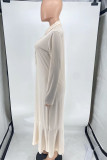 Cream White Casual Solid Buttons Turndown Collar Trumpet Mermaid Plus Size Dresses