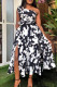 Black Elegant Print Patchwork High Opening Oblique Collar Princess Dresses