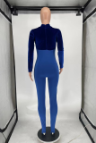 Deep Blue Sexy Solid Patchwork Turtleneck Skinny Jumpsuits
