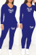 Blue Casual Print Letter O Neck Long Sleeve Two Pieces