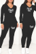 Black Casual Print Letter O Neck Long Sleeve Two Pieces