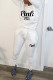 White Fashion Casual Letter Print Basic O Neck Long Sleeve Two Pieces